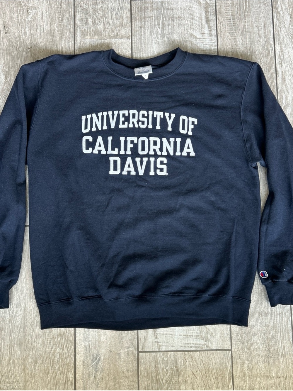 Champion Navy Crewneck Sweatshirt with White UC Davis University Sewn Letters